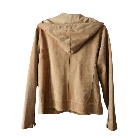 Joseph 100%Suede Tan Hooded Zip Front Jacket; Size Medium - Picture 2 of 9
